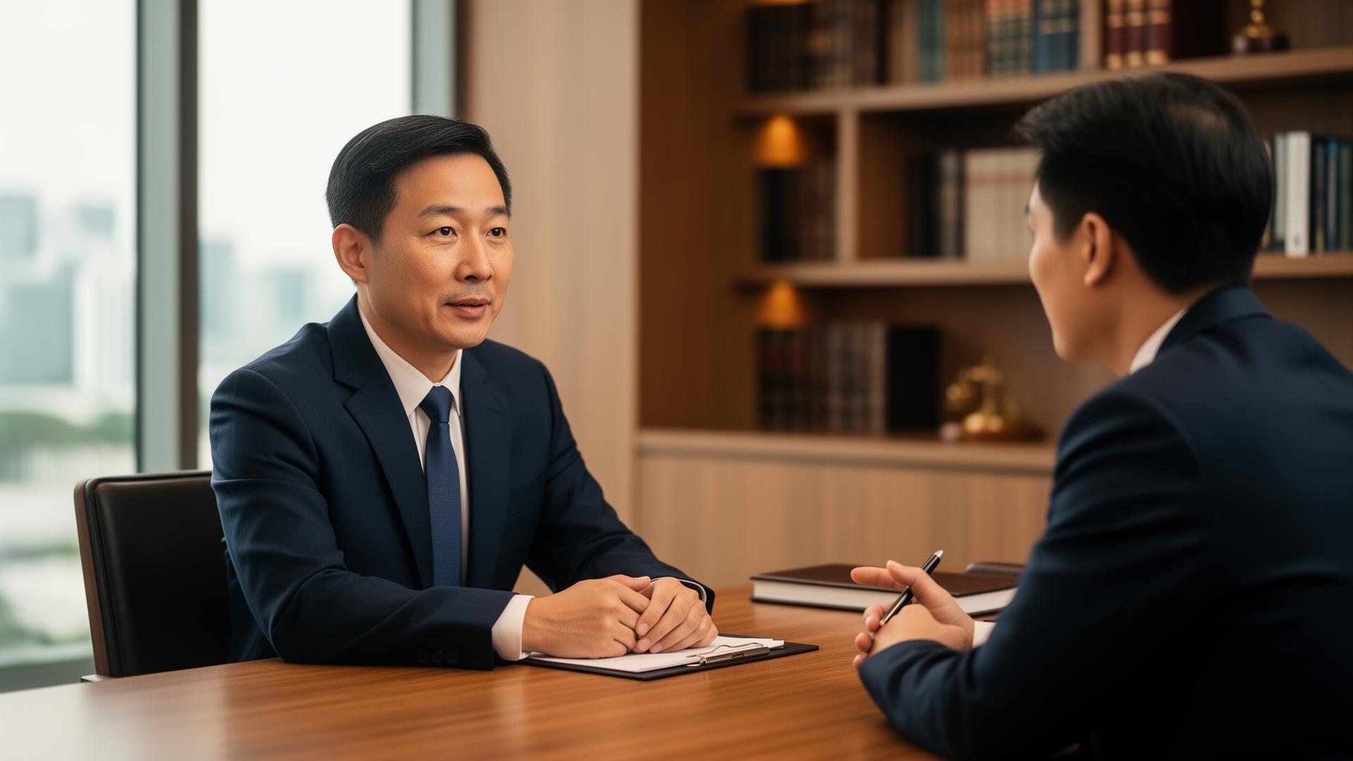 Singapore personal injury lawyer in consultation with a client